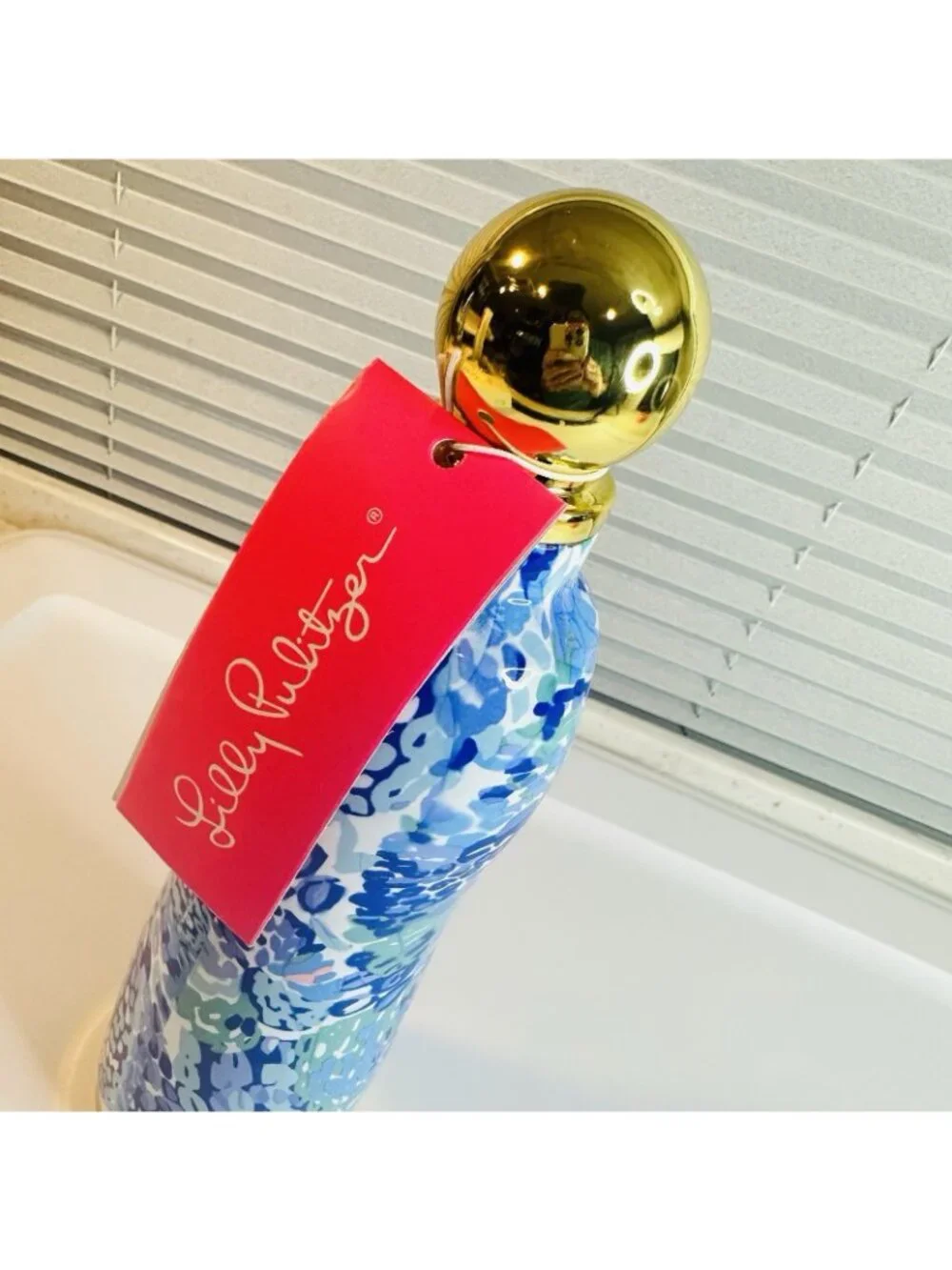 Lilly Pulitzer Squeeze The Day Water Bottle Turquoise Blue Vibrant Floral 16 Oz